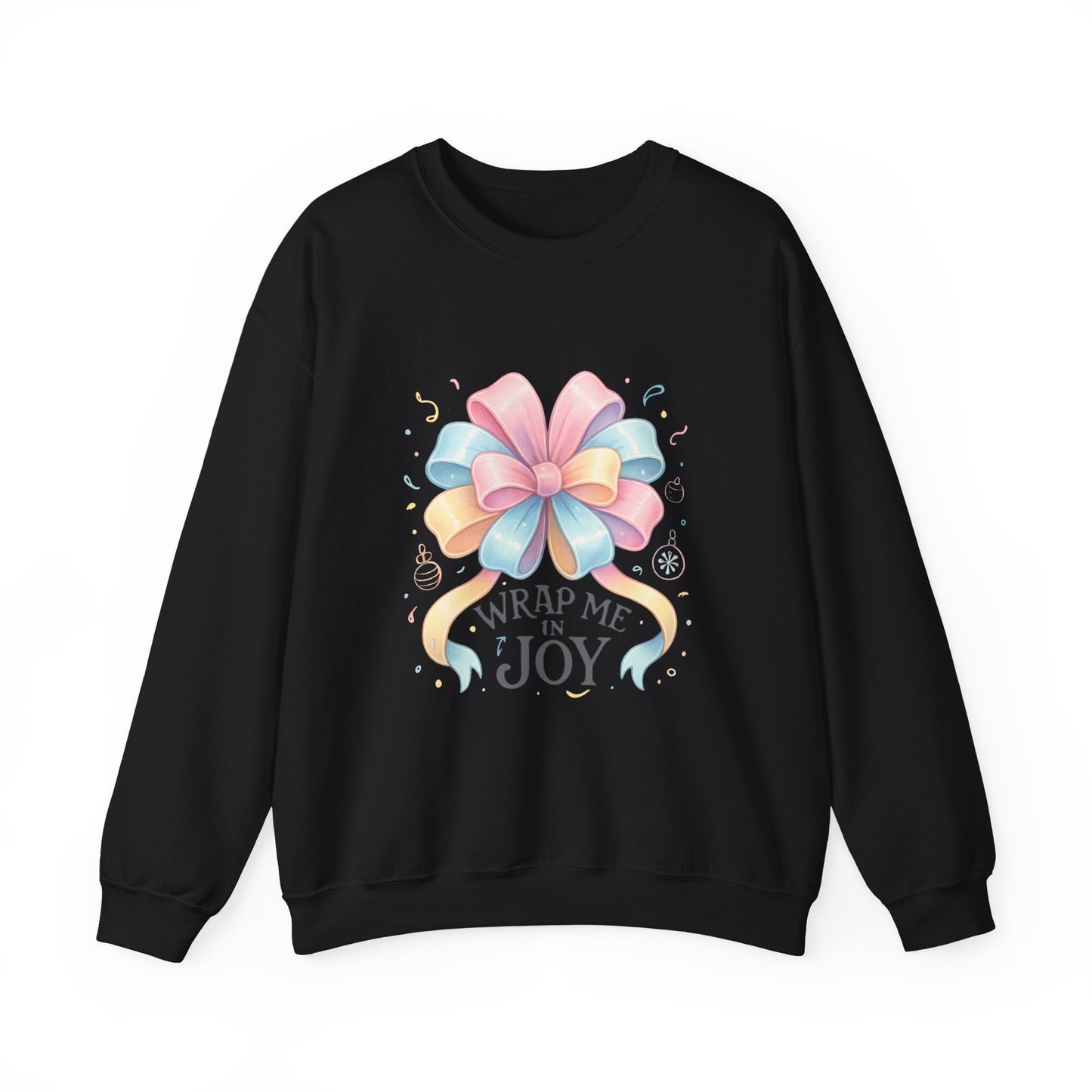 Crewneck Sweatshirt — "Wrap Me in Joy" Pastel Gift Bow Holiday Pullover