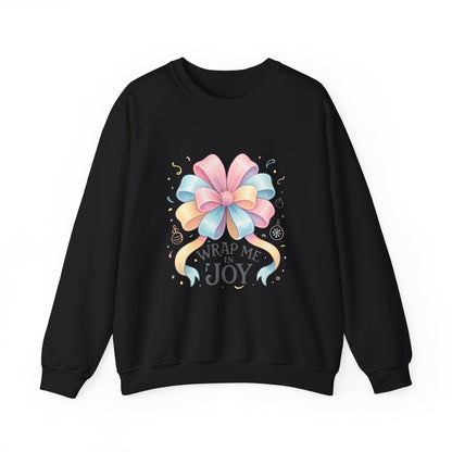 Crewneck Sweatshirt — "Wrap Me in Joy" Pastel Gift Bow Holiday Pullover