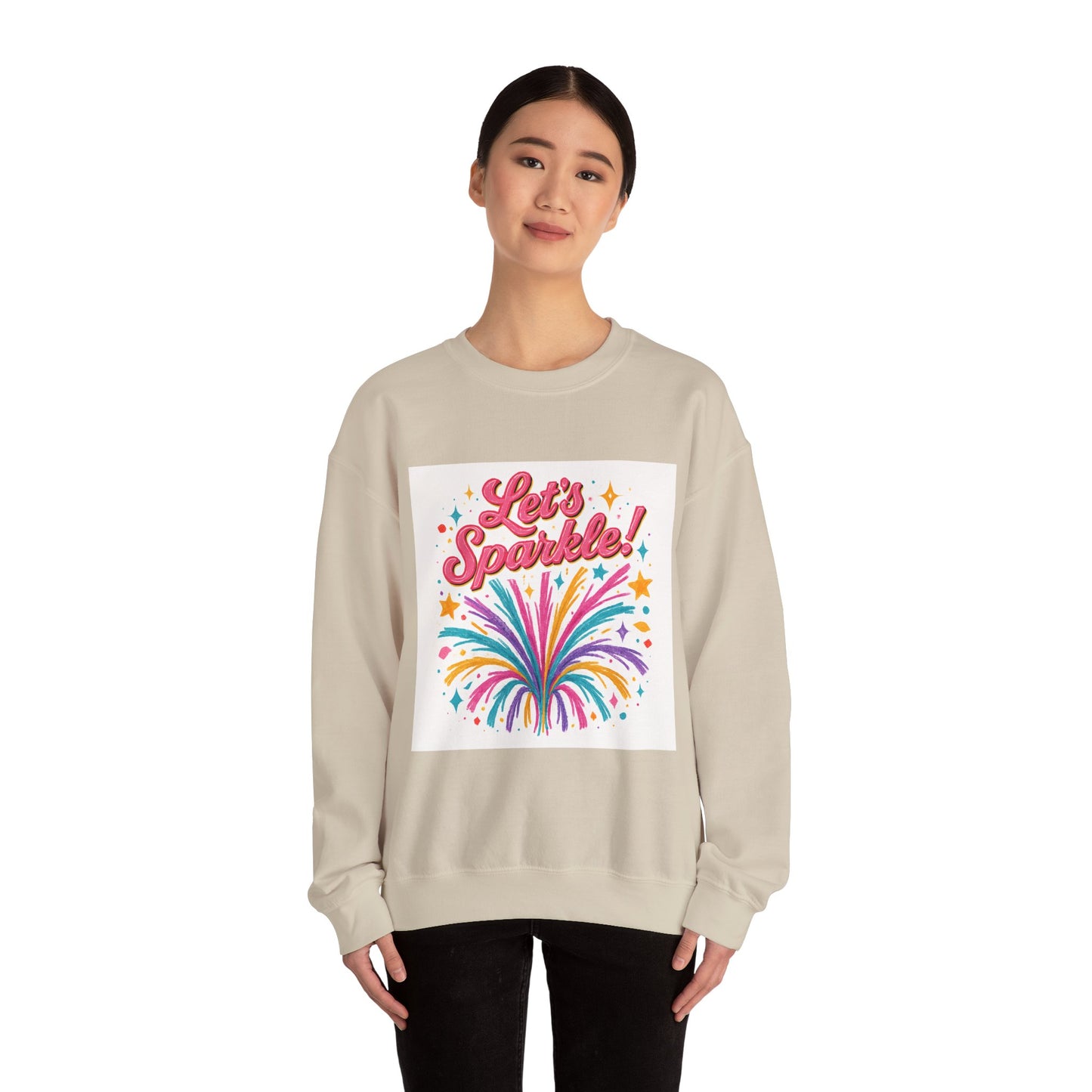 Crewneck Sweatshirt — "Let’s Sparkle!" Colorful Firework Graphic
