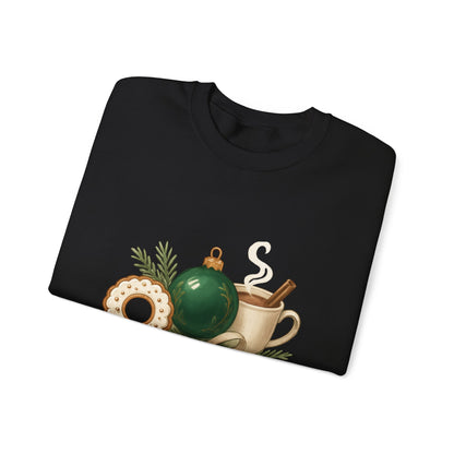 Cozy Holiday Crewneck Sweatshirt — "Warm & Cozy" Christmas Ornament & Cocoa Design