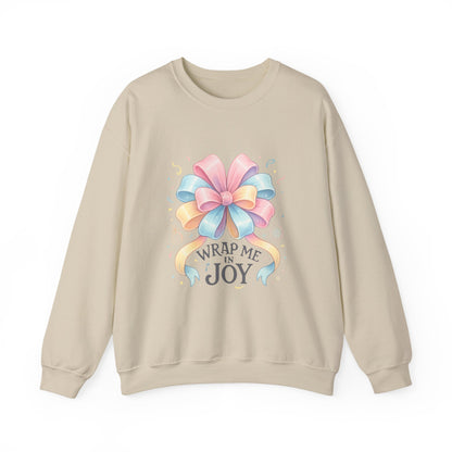 Crewneck Sweatshirt — "Wrap Me in Joy" Pastel Gift Bow Holiday Pullover