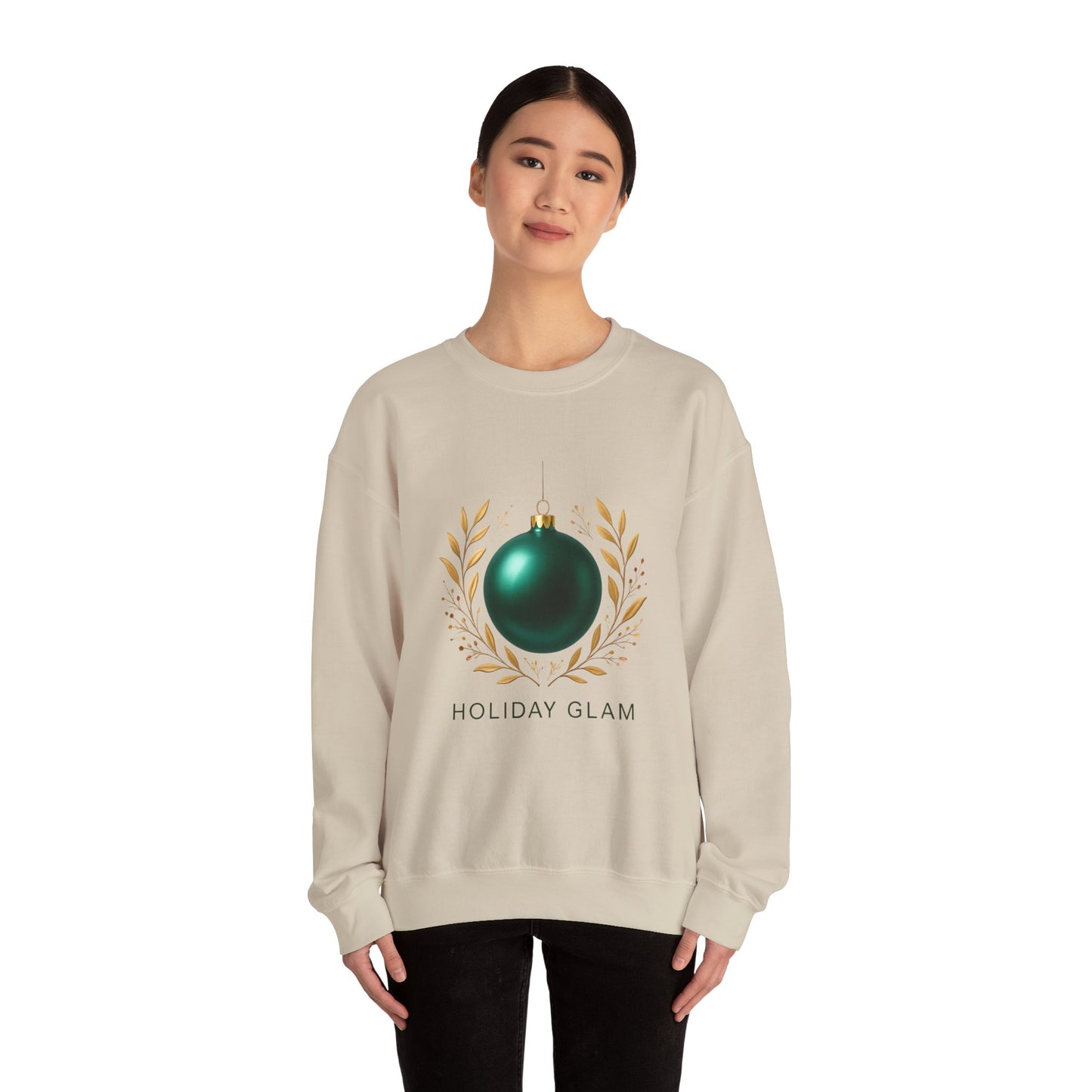 Holiday Glam Sweatshirt — Green Ornament Christmas Crewneck