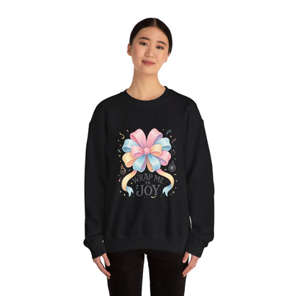Crewneck Sweatshirt — "Wrap Me in Joy" Pastel Gift Bow Holiday Pullover