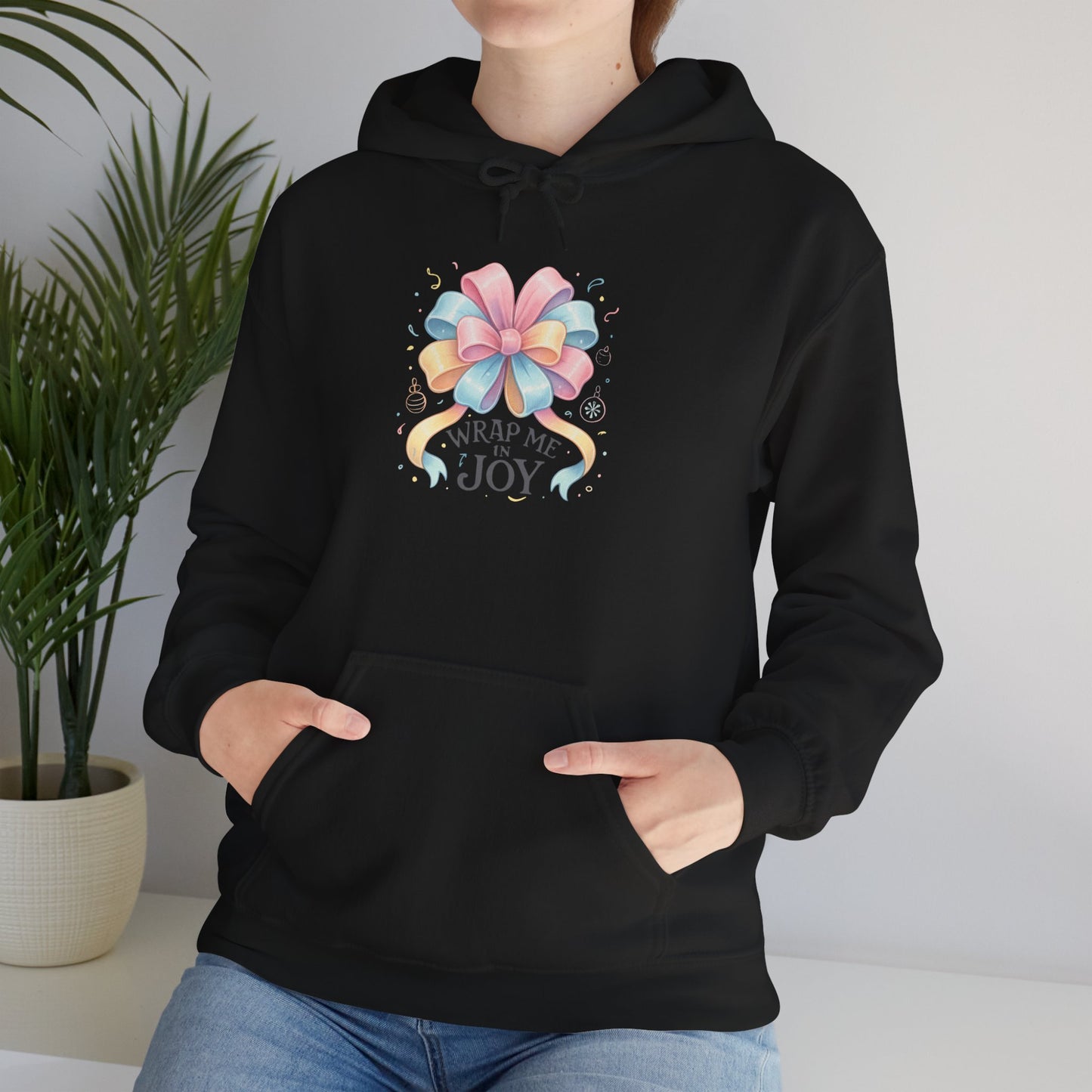 Hoodie — 'Wrap Me in Joy' Pastel Ribbon Holiday Hoodie