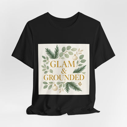 Glam & Grounded Floral Tee — Gold Script Holiday Botanical T-Shirt
