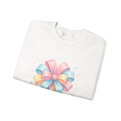 Crewneck Sweatshirt — "Wrap Me in Joy" Pastel Gift Bow Holiday Pullover