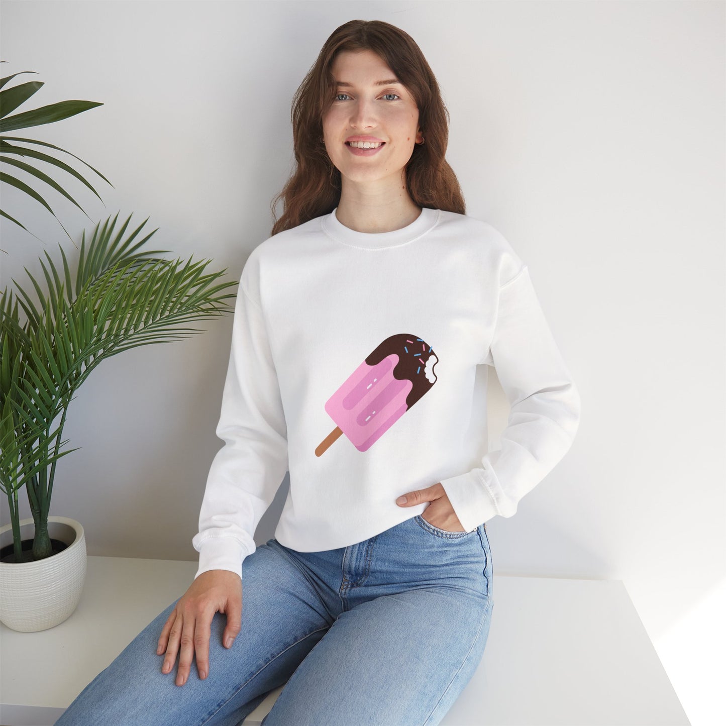 Pink Ice Cream Popsicle Sweatshirt — Cute Dessert Graphic Crewneck