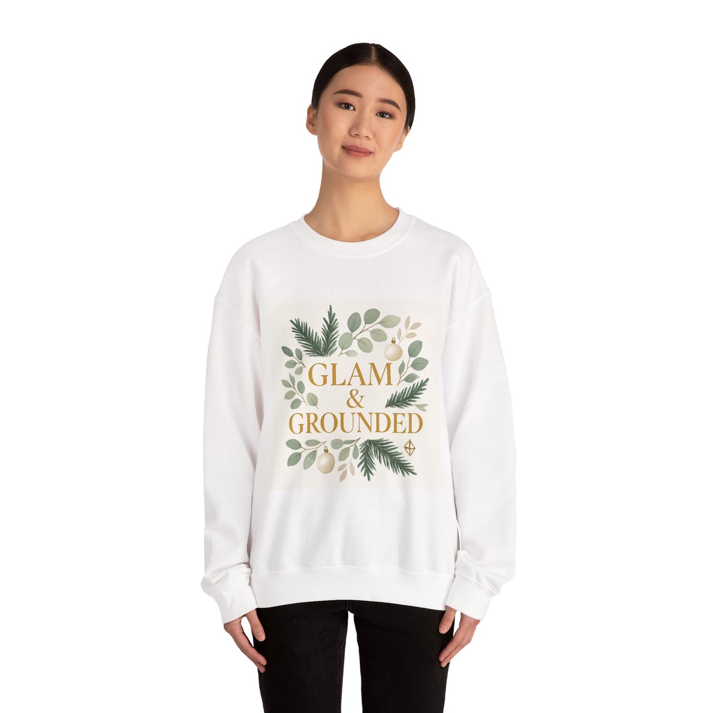 Glam & Grounded Crewneck Sweatshirt — Botanical Gold Lettering Cozy Pullover