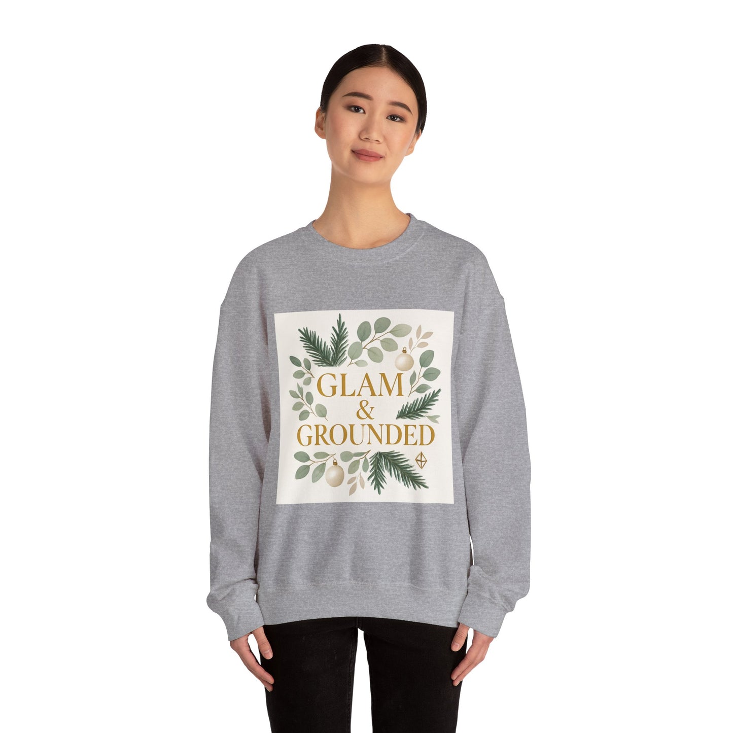Glam & Grounded Crewneck Sweatshirt — Botanical Gold Lettering Cozy Pullover