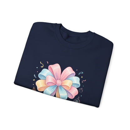 Crewneck Sweatshirt — "Wrap Me in Joy" Pastel Gift Bow Holiday Pullover