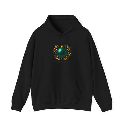 Holiday Glam Hoodie — Green Ornament Christmas Sweatshirt