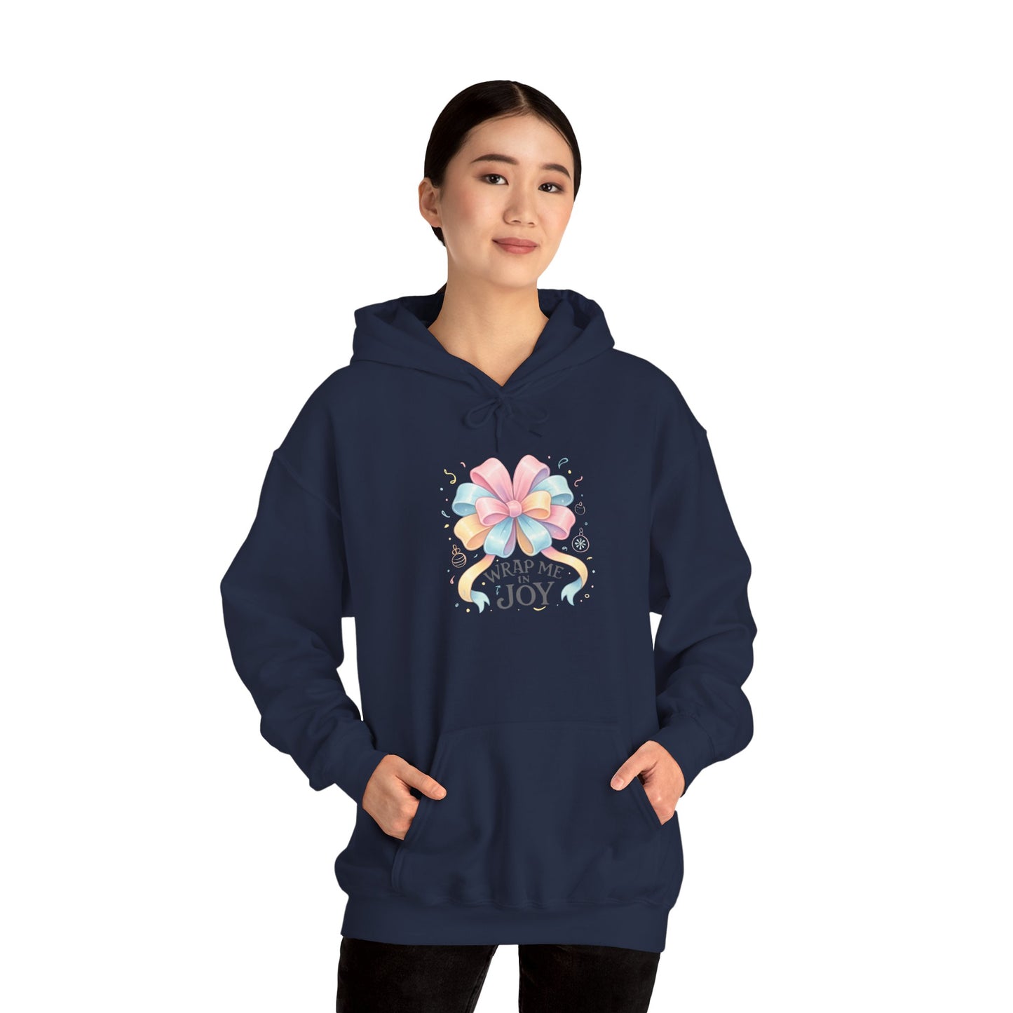 Hoodie — 'Wrap Me in Joy' Pastel Ribbon Holiday Hoodie