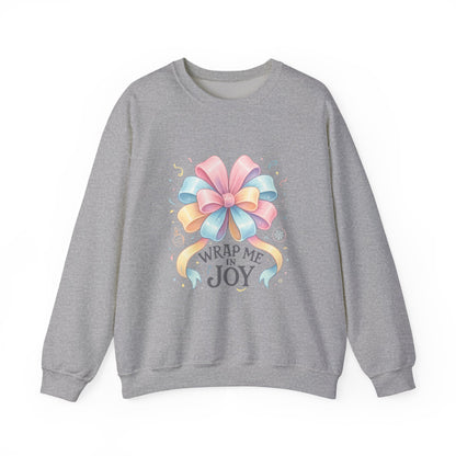 Crewneck Sweatshirt — "Wrap Me in Joy" Pastel Gift Bow Holiday Pullover