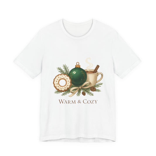 Warm & Cozy Holiday Tee — Christmas Cocoa, Ornament & Cookie Graphic T-Shirt