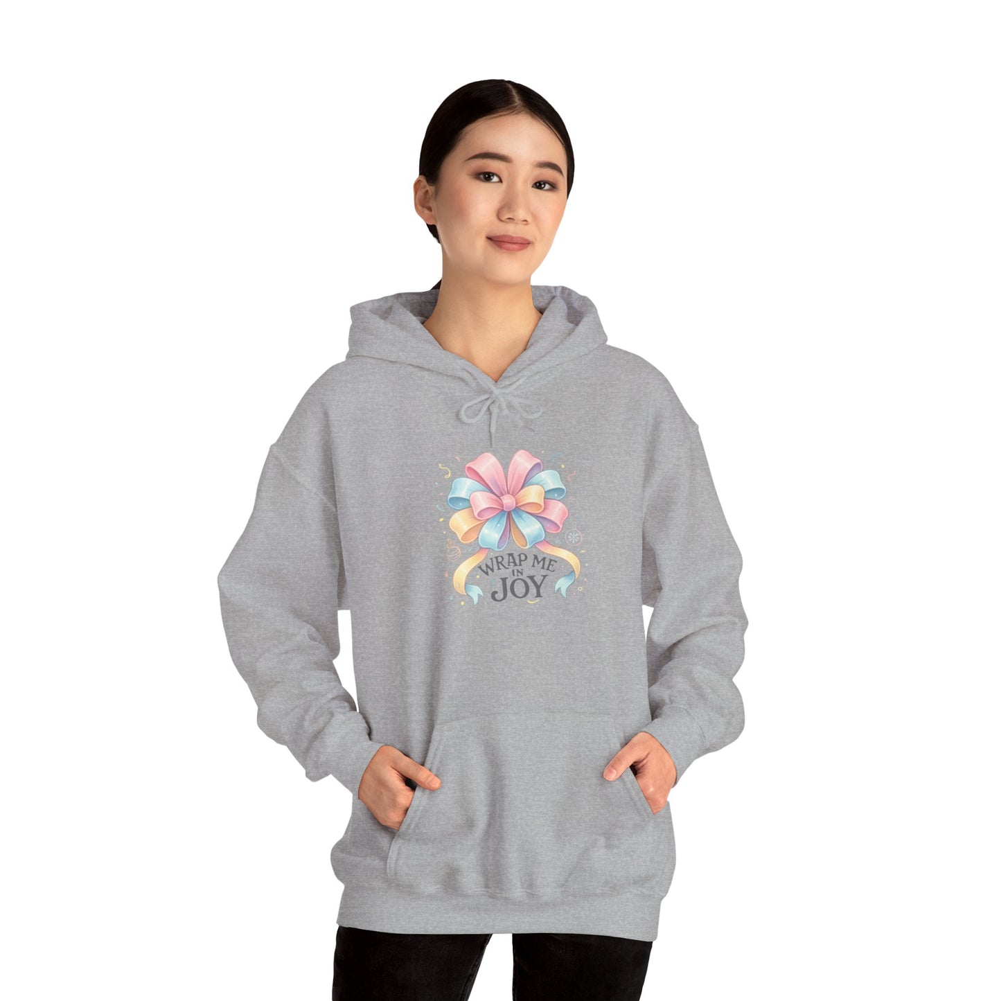 Hoodie — 'Wrap Me in Joy' Pastel Ribbon Holiday Hoodie