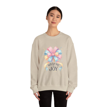 Crewneck Sweatshirt — "Wrap Me in Joy" Pastel Gift Bow Holiday Pullover