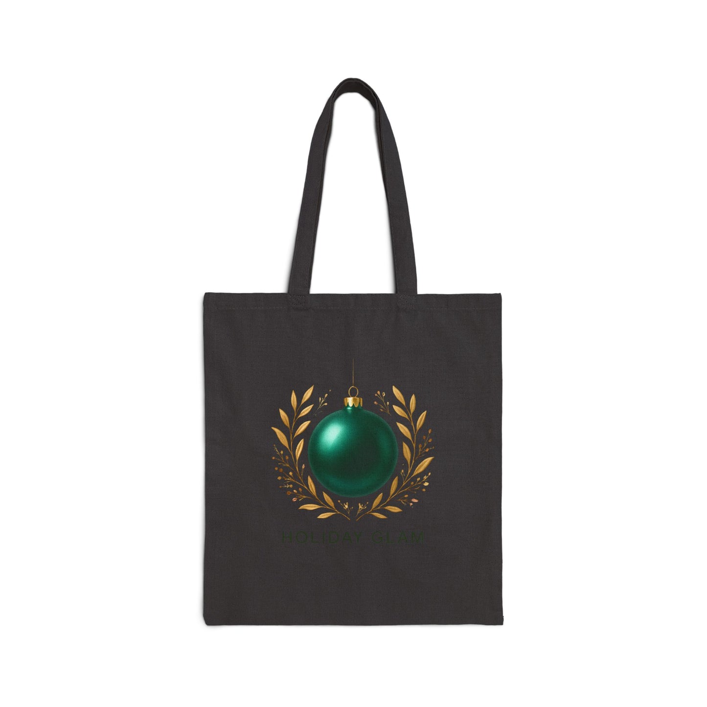Holiday Glam Tote Bag — Green Ornament Cotton Canvas Shopping Tote