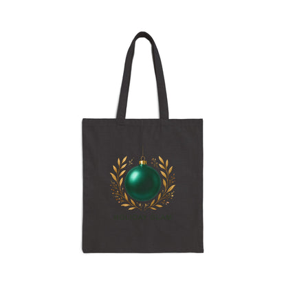 Holiday Glam Tote Bag — Green Ornament Cotton Canvas Shopping Tote