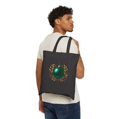 Holiday Glam Tote Bag — Green Ornament Cotton Canvas Shopping Tote