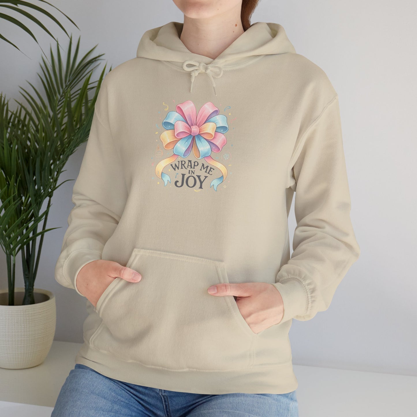 Hoodie — 'Wrap Me in Joy' Pastel Ribbon Holiday Hoodie