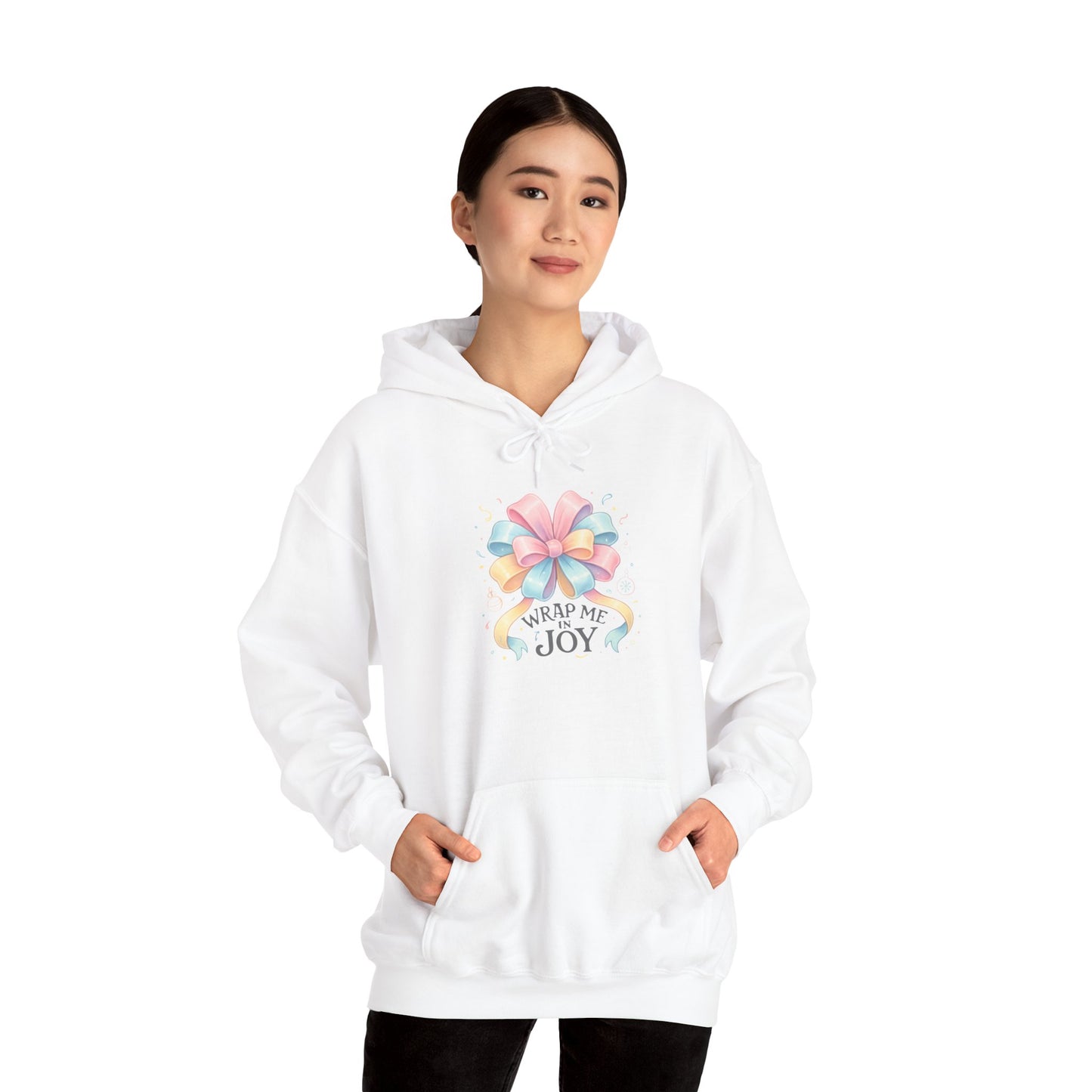 Hoodie — 'Wrap Me in Joy' Pastel Ribbon Holiday Hoodie