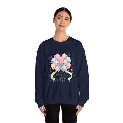 Crewneck Sweatshirt — "Wrap Me in Joy" Pastel Gift Bow Holiday Pullover