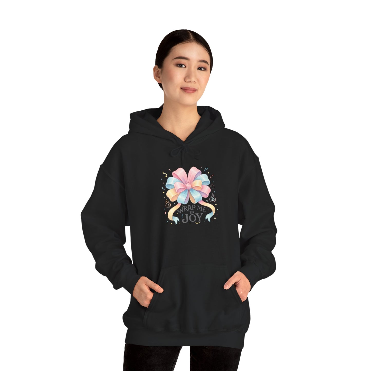 Hoodie — 'Wrap Me in Joy' Pastel Ribbon Holiday Hoodie