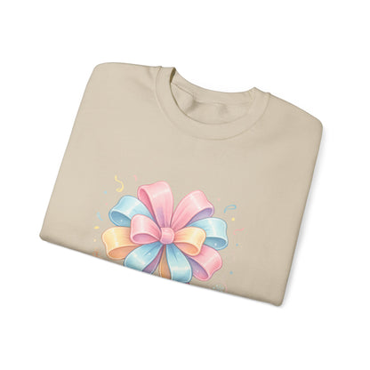 Crewneck Sweatshirt — "Wrap Me in Joy" Pastel Gift Bow Holiday Pullover