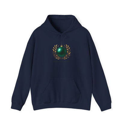 Holiday Glam Hoodie — Green Ornament Christmas Sweatshirt