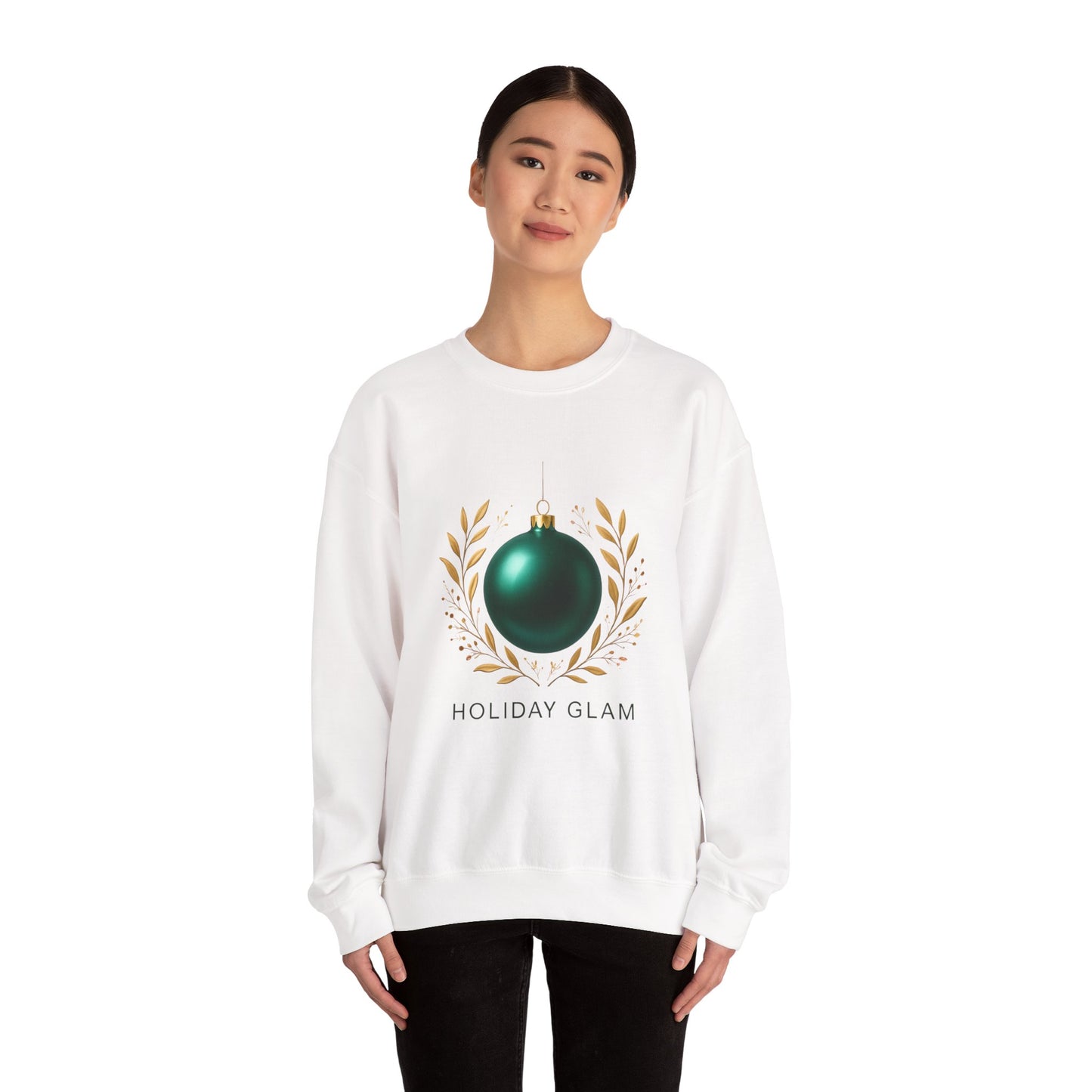 Holiday Glam Sweatshirt — Green Ornament Christmas Crewneck